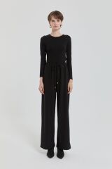 252PA4262NH.1) Örme Beli Lastikli Bol Paça Pantolon Siyah