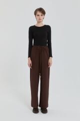 (252PA4262NH.1) Örme Beli Lastikli Bol Paça Pantolon Kahve