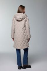 Kapüşonlu Fermuar Detaylı Kapitone Camel Mont 13948