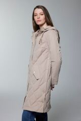 Kapüşonlu Fermuar Detaylı Kapitone Camel Mont 13948