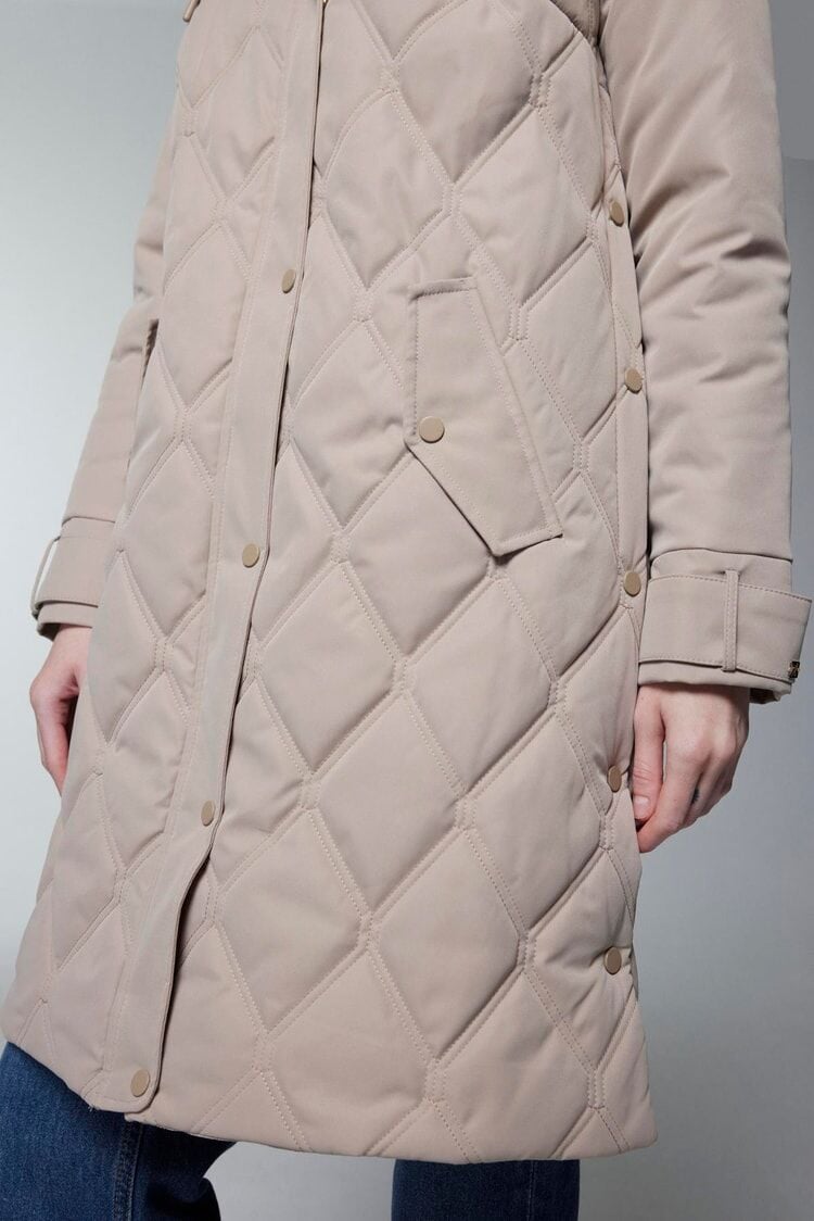 Kapüşonlu Fermuar Detaylı Kapitone Camel Mont 13948