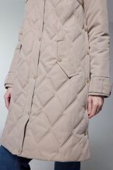 Kapüşonlu Fermuar Detaylı Kapitone Camel Mont 13948