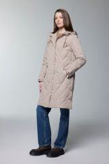 Kapüşonlu Fermuar Detaylı Kapitone Camel Mont 13948