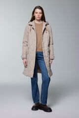 Kapüşonlu Fermuar Detaylı Kapitone Camel Mont 13948