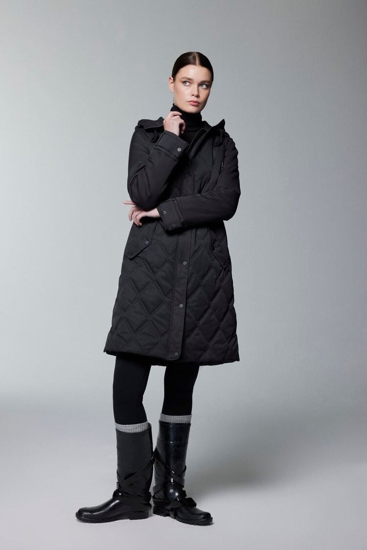 Kapüşonlu Fermuar Detaylı Kapitone Siyah Mont 13948