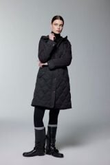 Kapüşonlu Fermuar Detaylı Kapitone Siyah Mont 13948