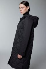 Kapüşonlu Fermuar Detaylı Kapitone Siyah Mont 13948