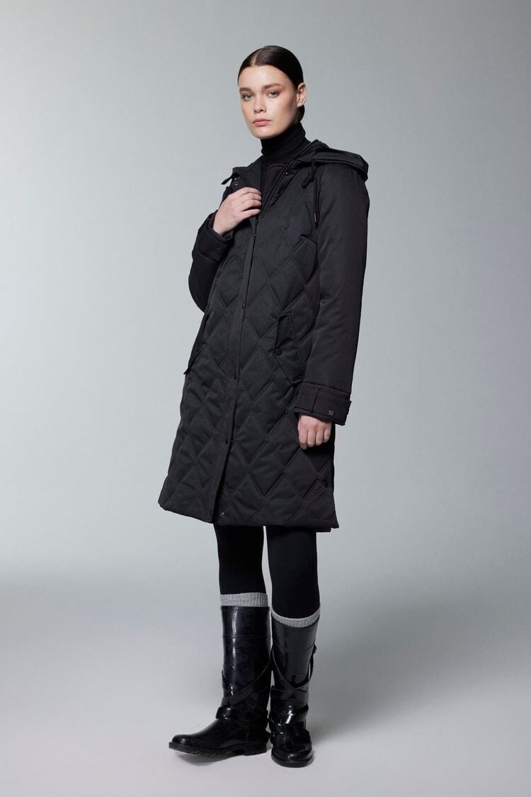 Kapüşonlu Fermuar Detaylı Kapitone Siyah Mont 13948