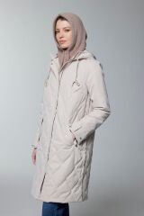 Kapüşonlu Fermuar Detaylı Kapitone Taş Mont 13948