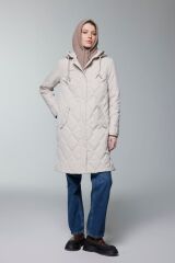 Kapüşonlu Fermuar Detaylı Kapitone Taş Mont 13948