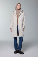 Kapüşonlu Fermuar Detaylı Kapitone Taş Mont 13948