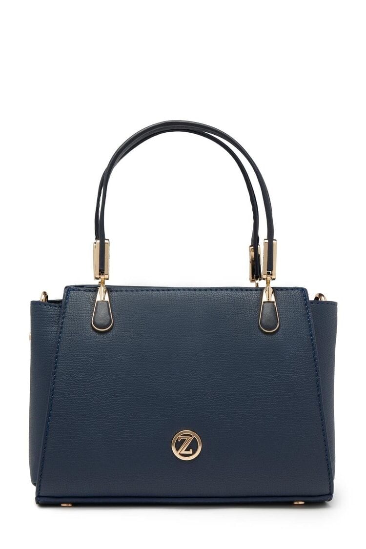 Dokulu Fermuar Kapamalı Lacivert El ve Omuz Çanta Z0047