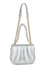 Zincir Askılı Boncuk Detaylı Gümüş El ve Omuz Çantası Z0030