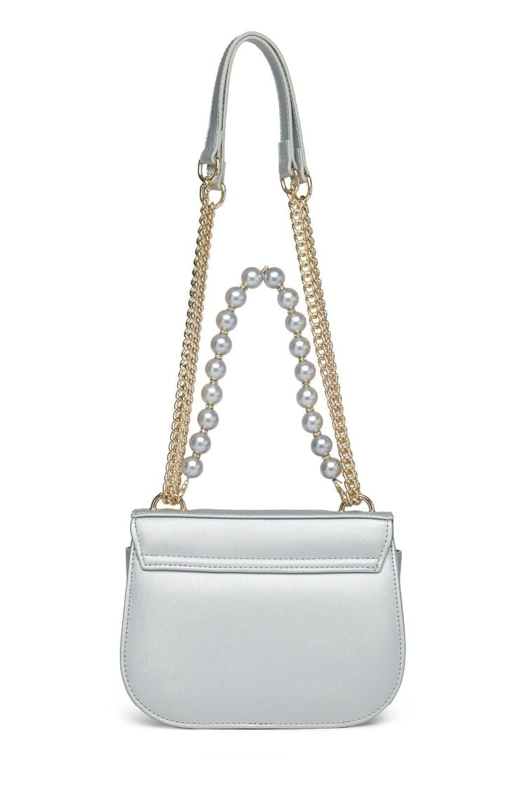 Zincir Askılı Boncuk Detaylı Gümüş El ve Omuz Çantası Z0030