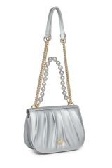 Zincir Askılı Boncuk Detaylı Gümüş El ve Omuz Çantası Z0030