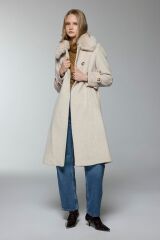 Yaka Kürk Detaylı Bej Kaşe Kaban 13112