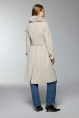 Yaka Kürk Detaylı Bej Kaşe Kaban 13112