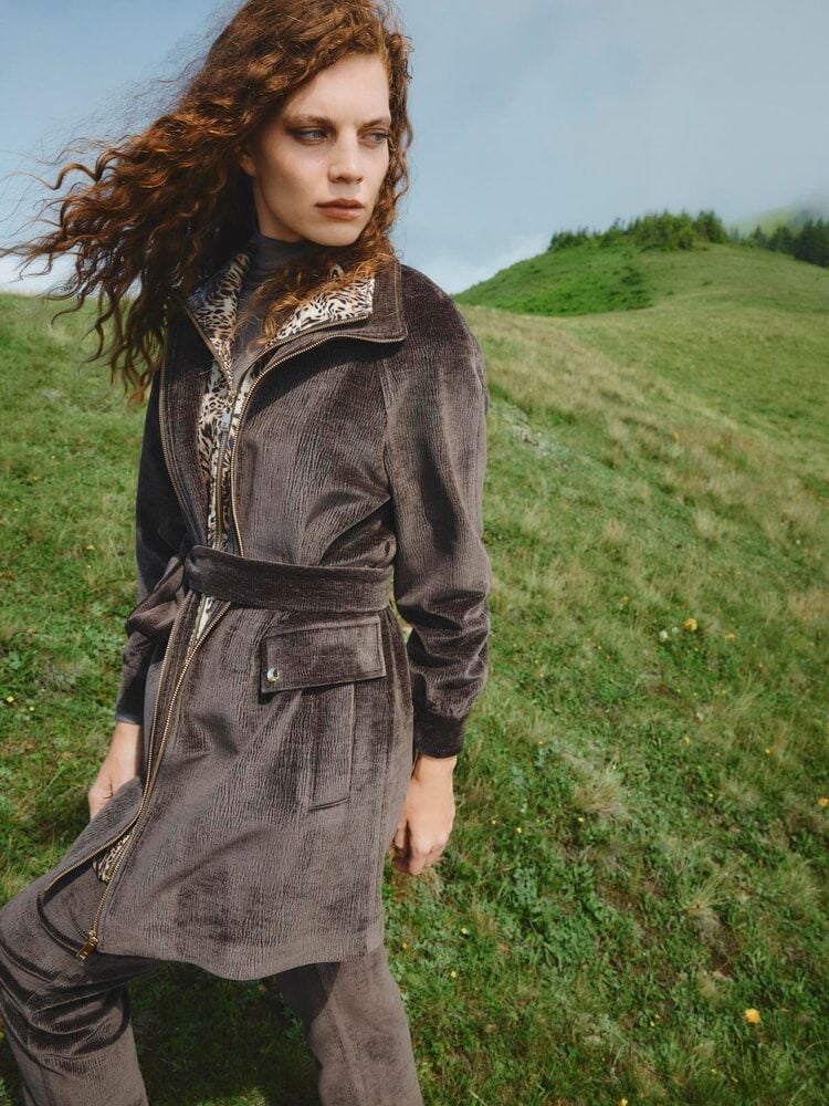 Leopar Detaylı Kuşaklı Kahve Ceket C-0179