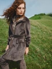 Leopar Detaylı Kuşaklı Kahve Ceket C-0179