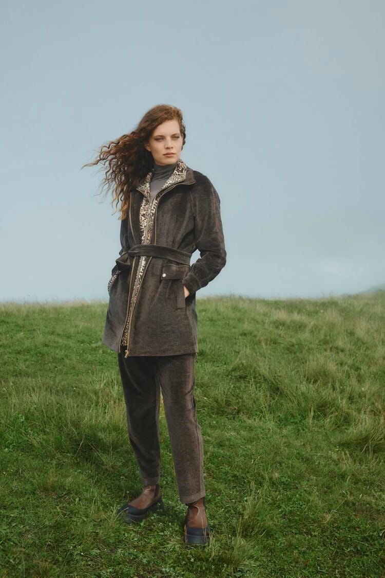 Leopar Detaylı Kuşaklı Kahve Ceket C-0179