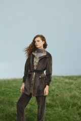 Leopar Detaylı Kuşaklı Kahve Ceket C-0179