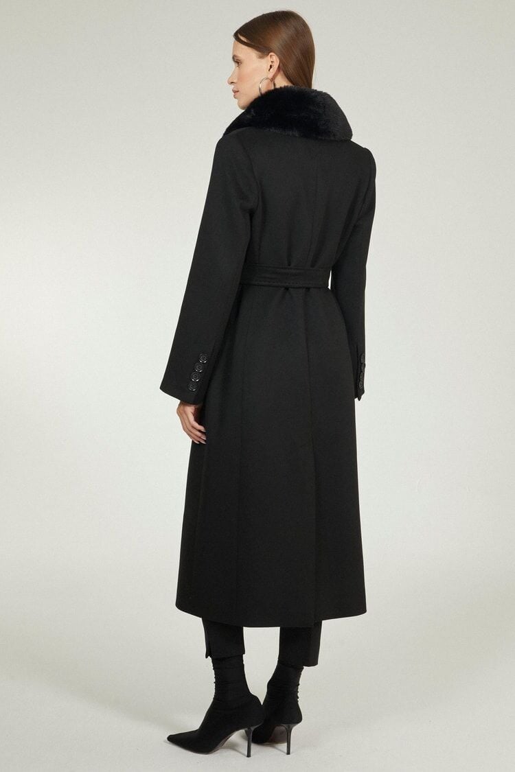 Yaka Kürk Detaylı Siyah Manto 12358