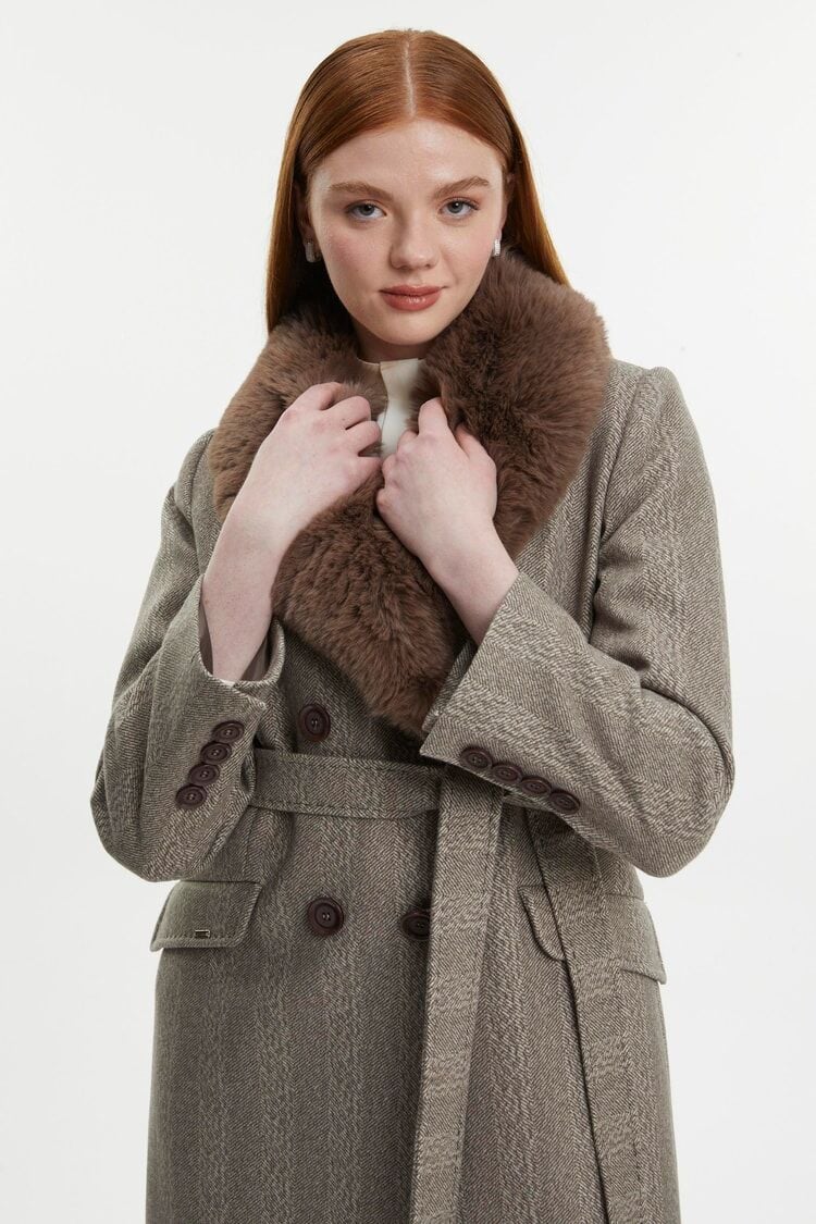 Yaka Kürk Detaylı Vizon Kaban 12358