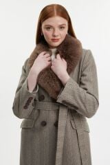 Yaka Kürk Detaylı Vizon Kaban 12358