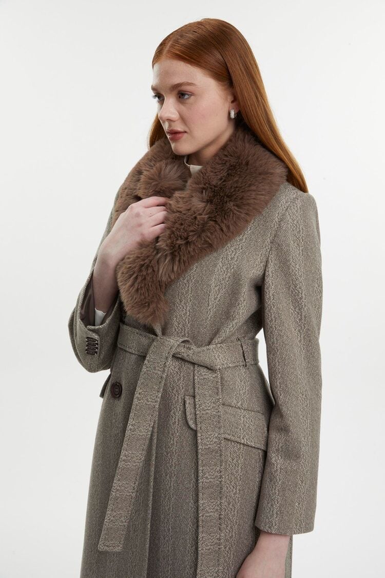 Yaka Kürk Detaylı Vizon Kaban 12358