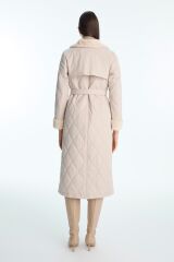 Peluş Yaka ve Kol Detaylı Camel Kapitone Mont 13960