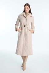 Peluş Yaka ve Kol Detaylı Camel Kapitone Mont 13960