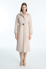 Peluş Yaka ve Kol Detaylı Camel Kapitone Mont 13960