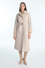 Peluş Yaka ve Kol Detaylı Camel Kapitone Mont 13960