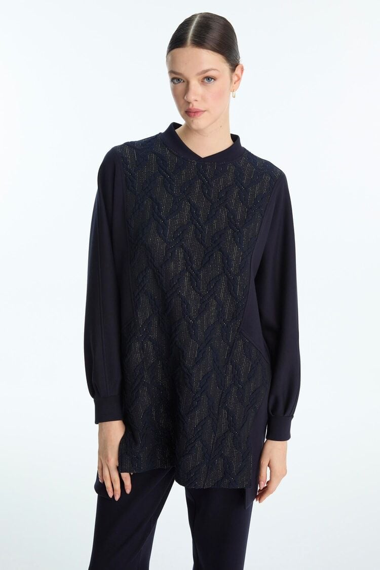 Desenli Lacivert İkili Takım TK-1723