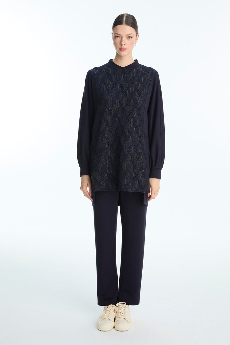 Desenli Lacivert İkili Takım TK-1723