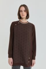 (252SW4219NH.1) İnce Kapitone Ribanalı Sweat Kahve