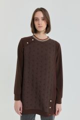 (252SW4219NH.1) İnce Kapitone Ribanalı Sweat Kahve