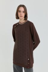 (252SW4219NH.1) İnce Kapitone Ribanalı Sweat Kahve