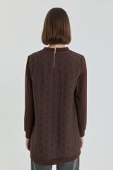 (252SW4219NH.1) İnce Kapitone Ribanalı Sweat Kahve