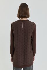 (252SW4219NH.1) İnce Kapitone Ribanalı Sweat Kahve