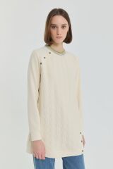 252SW4219NH.1) İnce Kapitone Ribanalı Sweat Ekru