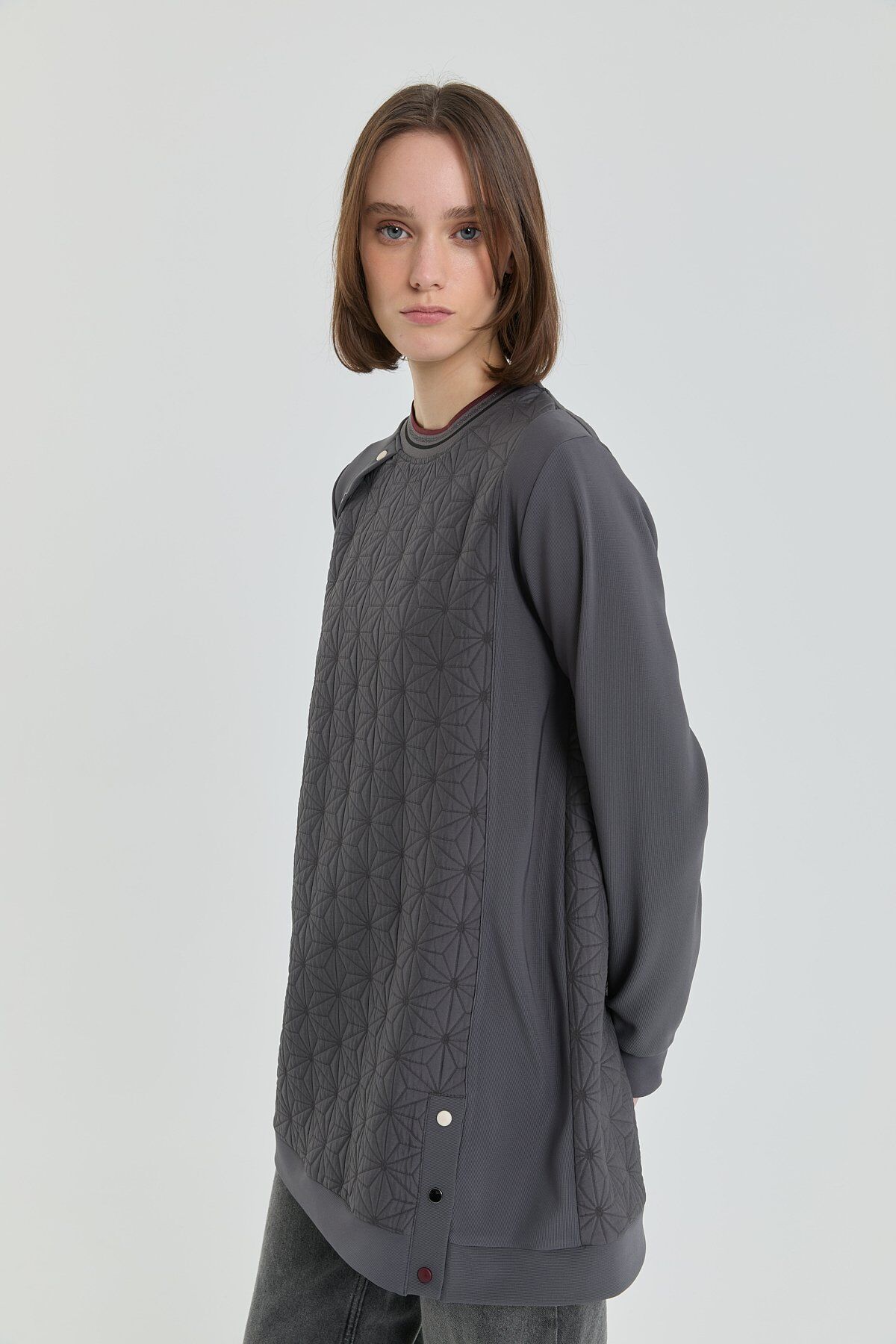 (252SW4219NH.1) İnce Kapitone Ribanalı Sweat Antrasit