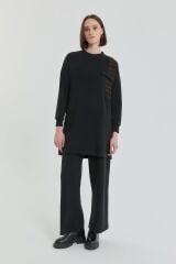 (252SW6132NH.1)Garnili Kesik detaylı Sweat Siyah