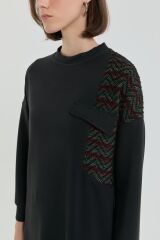 (252SW6132NH.1)Garnili Kesik detaylı Sweat Siyah