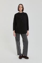 (252SW4267NH.1) Peluş ve Taş Detaylı Sweat Siyah