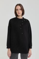(252SW4267NH.1) Peluş ve Taş Detaylı Sweat Siyah