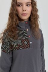 (252SW4026NH.1) Nihan Garnili Dik Yaka Sweat Füme