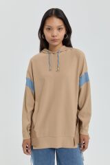 (252SW5025NH.1)Nihan Garnili Kapşonlu Sweat Camel