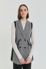 (252YE5066NH.1)Ribana Detaylı Kruvaze Yelek Siyah