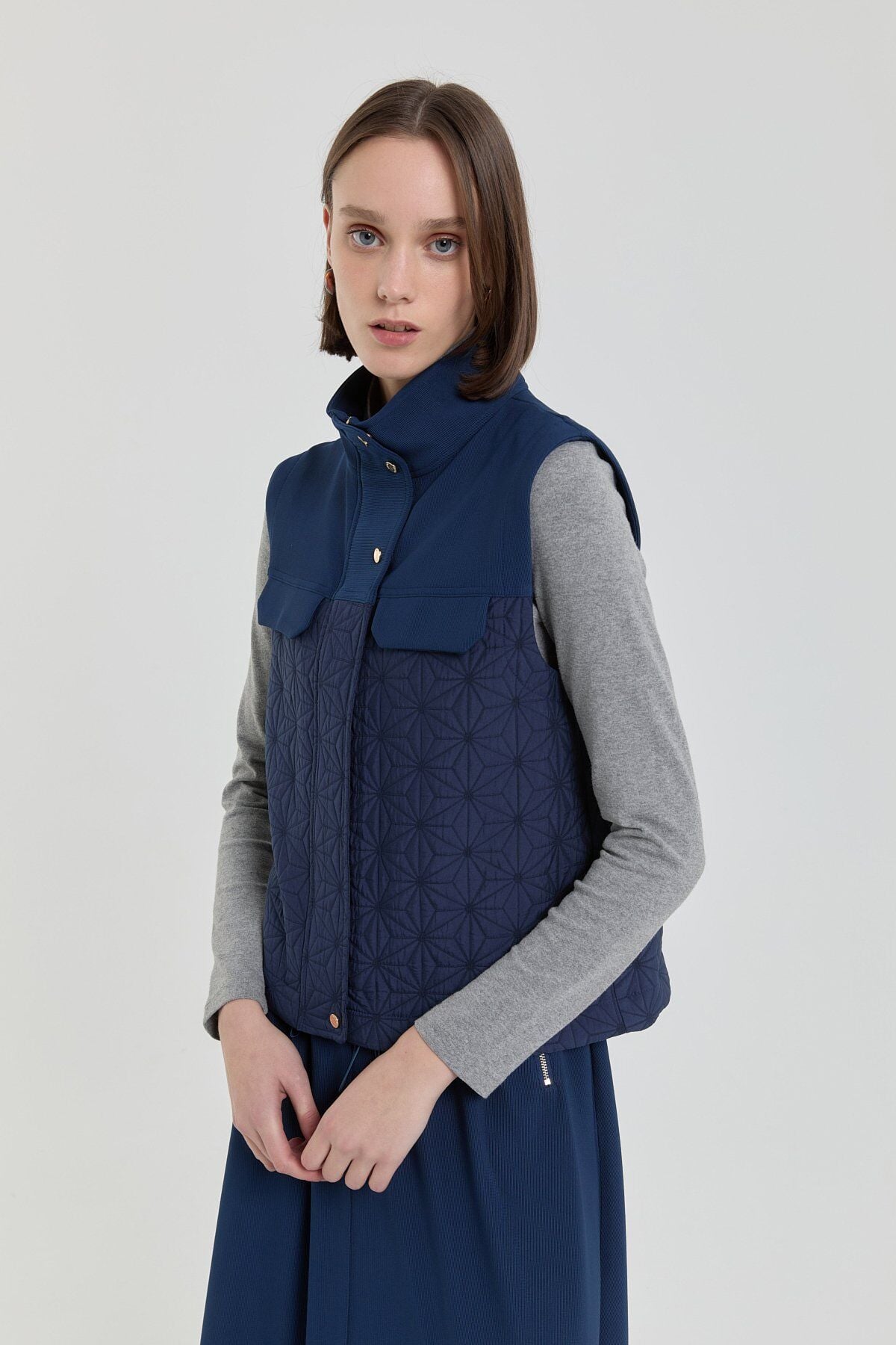 252TK6103NH.1)Nihan Örme Etek Yelek Takım Lacivert